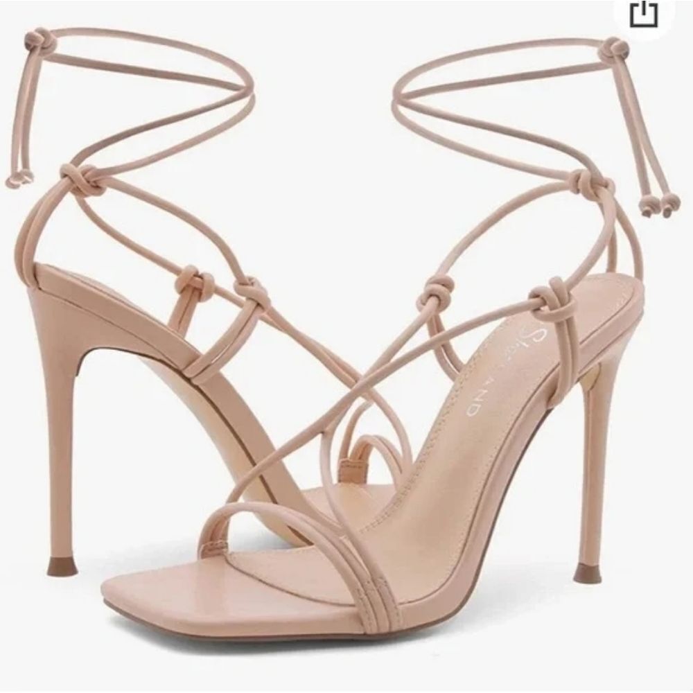 (71-4471) Shoe Land Womens Strappy Heels Lace up Heeled Sandals Sz 8